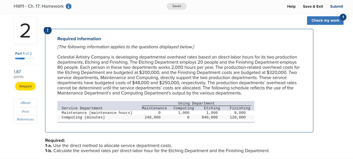 HW11 - Ch. 17: Homework Saved Help Save & Exit Submit
