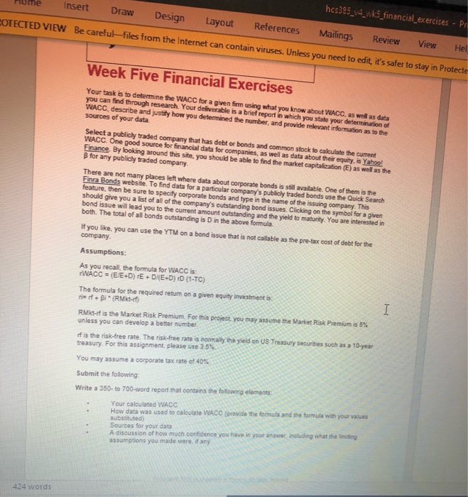 week 5 hcs385 financial exercise. please also provide the step by step