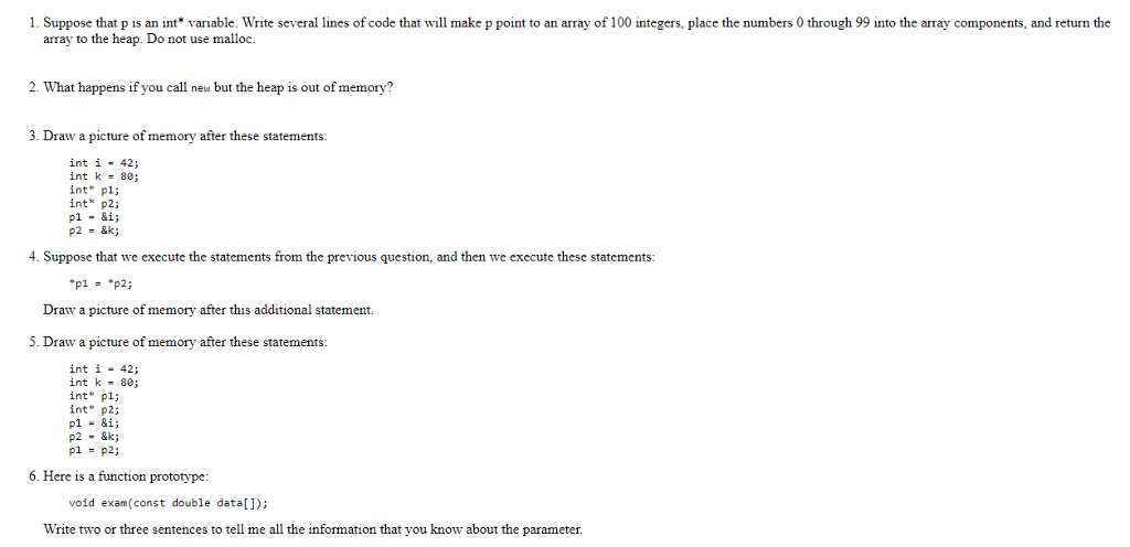 basic c++ 1. Suppose that p is an int* variable. Write several