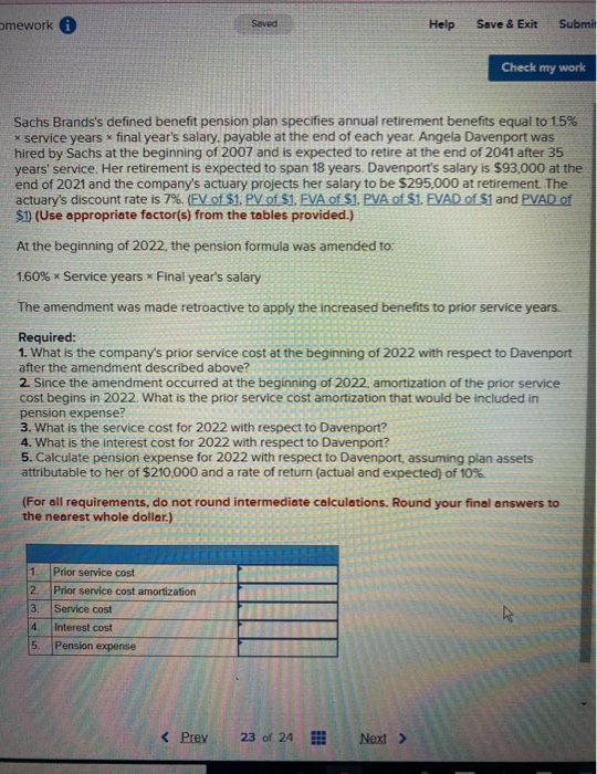  mework 0 Help Save & Exit Submi Check my work Sachs