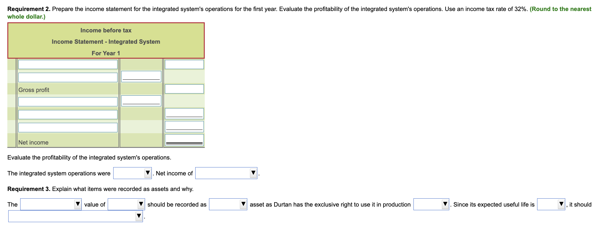 : $2,400,000, $ 1,260,000, $10,400,000 Blank 3: a tangible, an intangible Blank