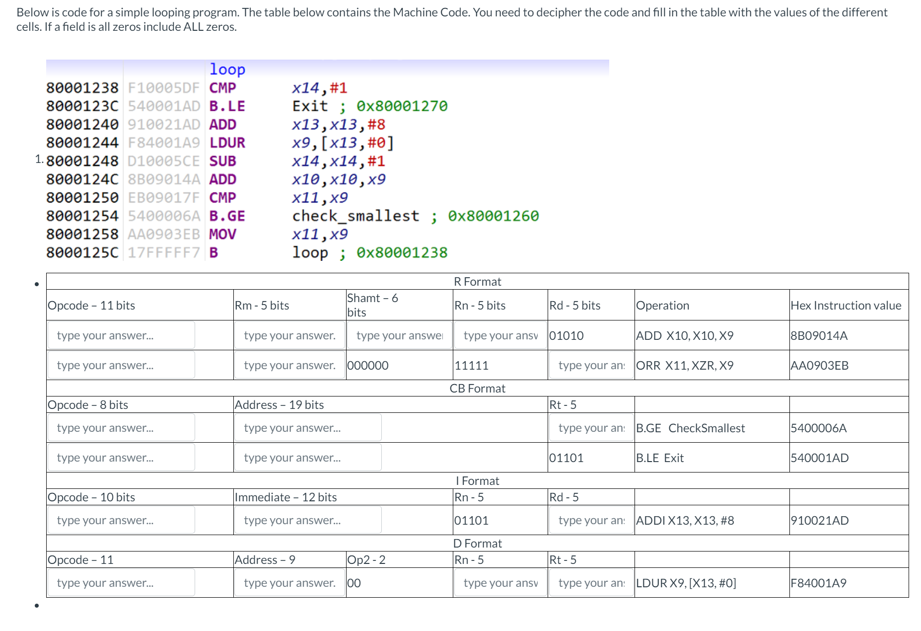 Below is code for a simple looping program. The table below