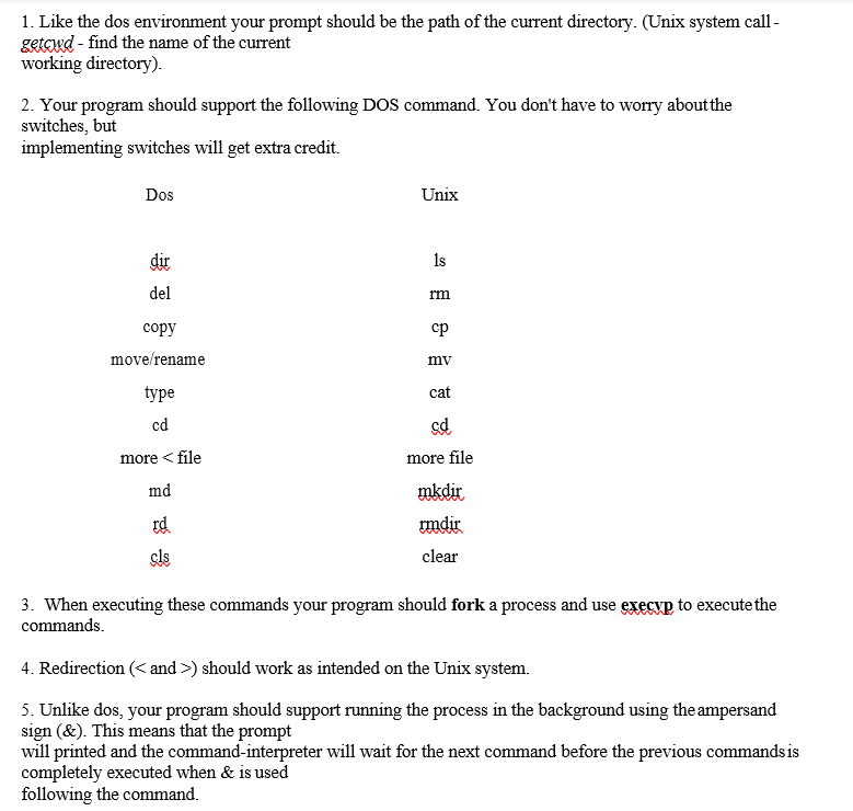 Create a command-interpreter that will accept a few dos-like commands but execute
