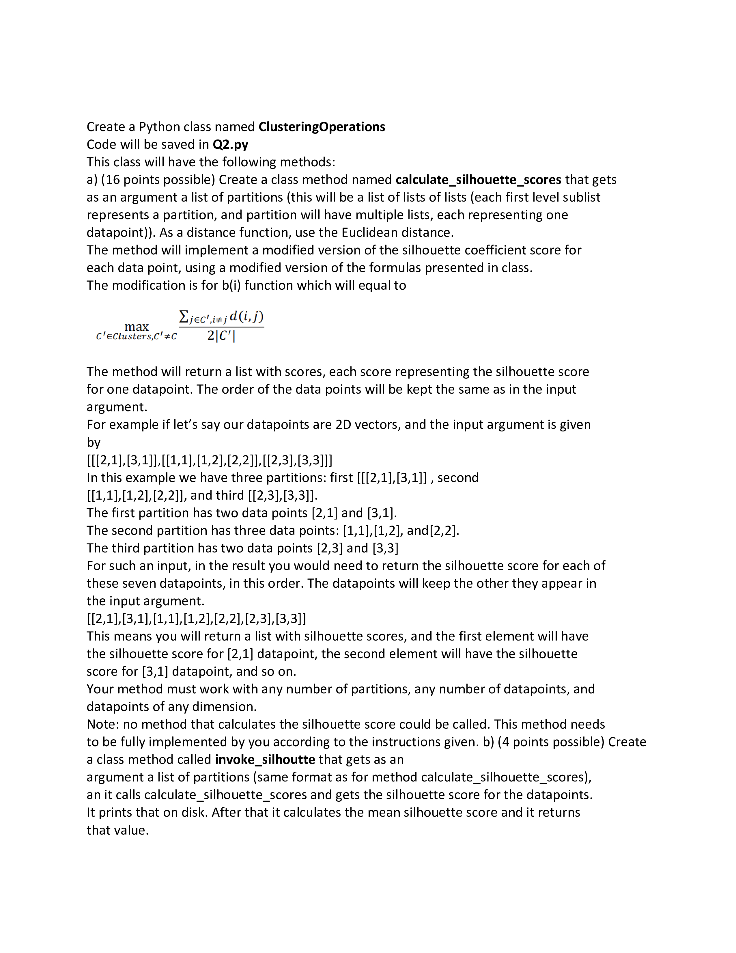  Create a Python class named ClusteringOperations Code will be saved in