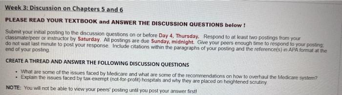  Week 3: Discussion on Chapters 5 and 6 PLEASE READ YOUR