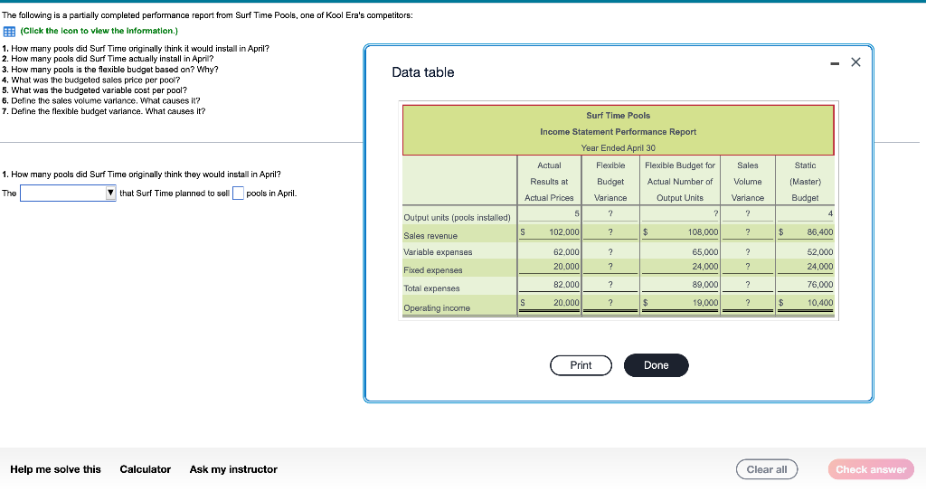 The following is a partially completed performance report from Surf Time