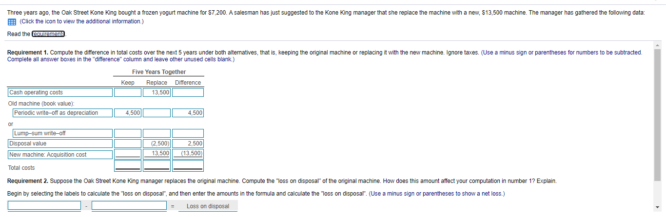 Book value Disposal value in cash) now Disposal value in 5 years