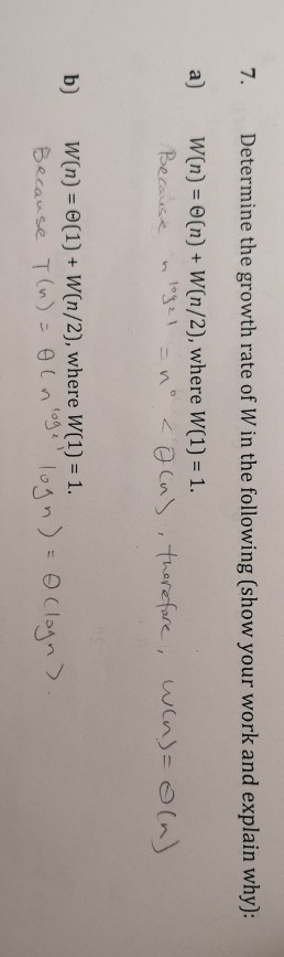  How can i explain my answers without using master's theorem? 7.