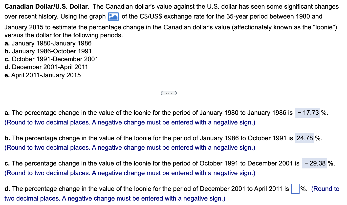 Only need D & E. Thanks! Canadian Dollar/U.S. Dollar. The Canadian