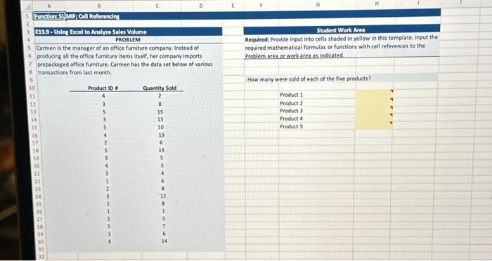  Function: SUMIF; Cell Referencing E13.9 - Using Excel to Analyze Sales