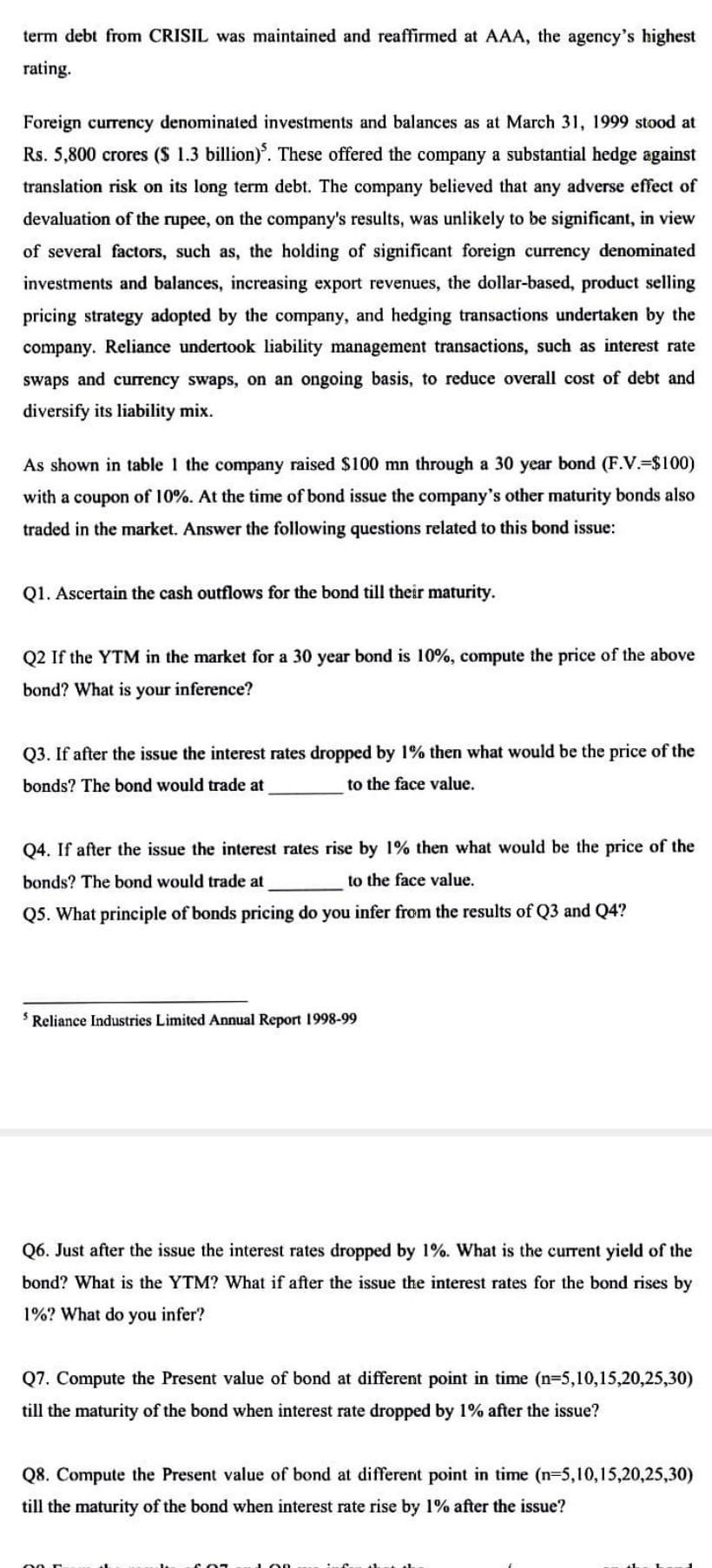 rates dropped by 1%. What is the current yield of the bond?