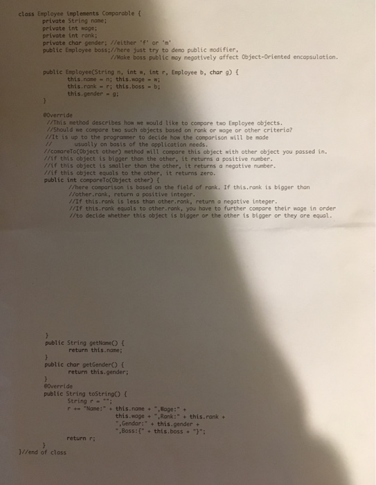  Data structure class Employee implements Comparable t private String nane; private