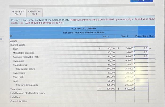  Analysis Bal Analysis Inc Sheet Stmt Prepare a horizontal analysis of