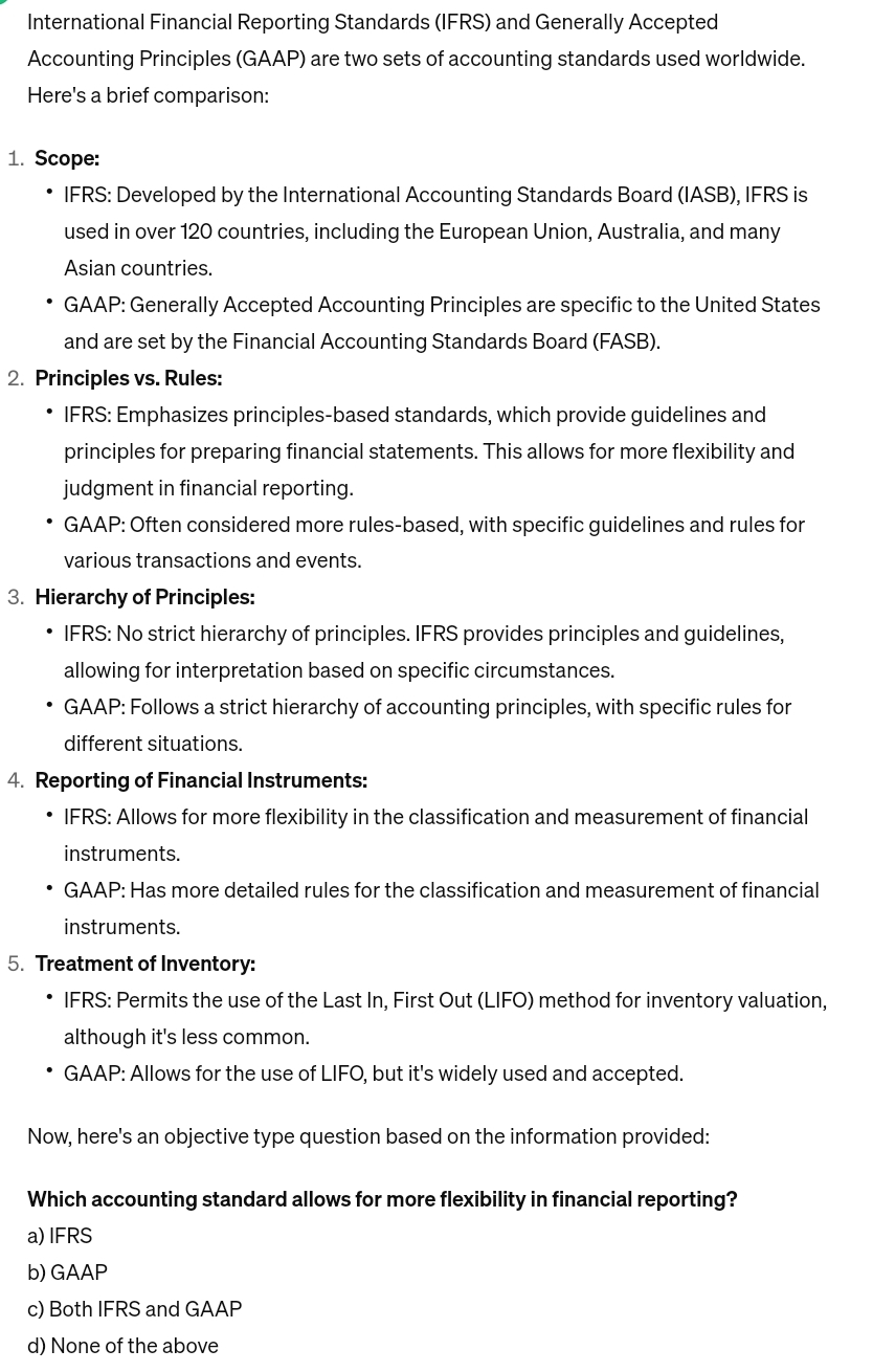  International Financial Reporting Standards (IFRS) and Generally Accepted Accounting Principles (GAAP)
