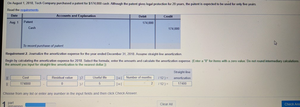  help please On August 1, 2018 Tech Company purchased a patent