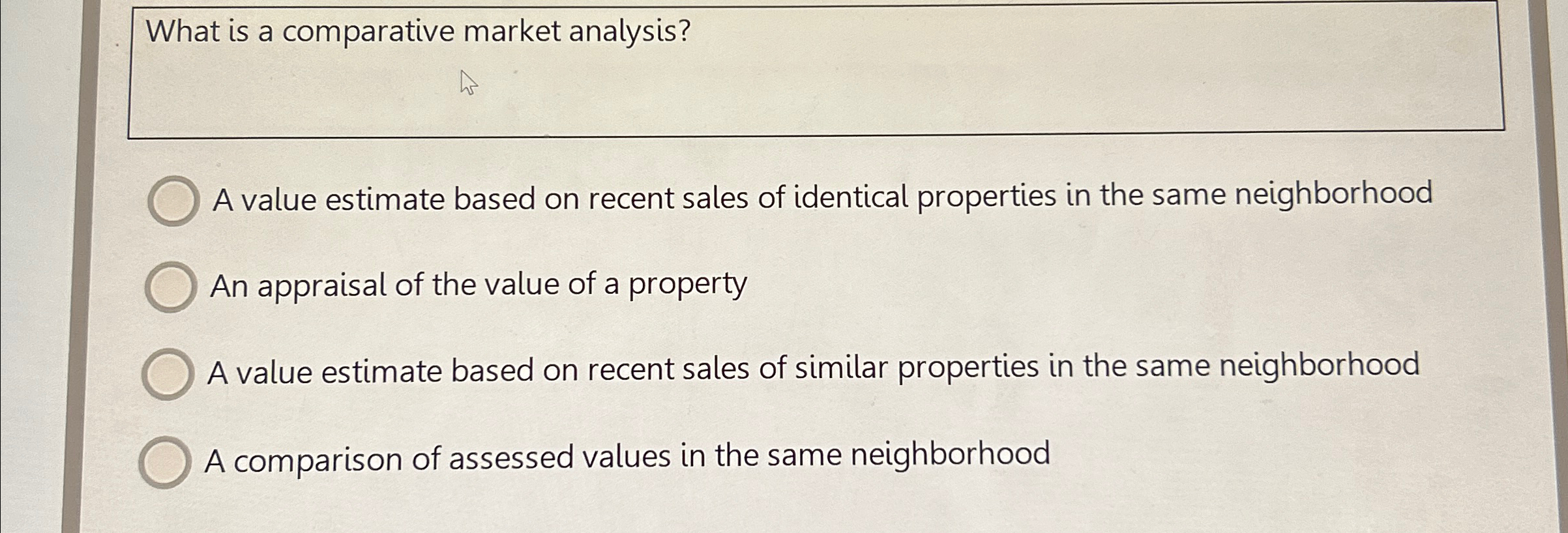  What is a comparative market analysis? A value estimate based on