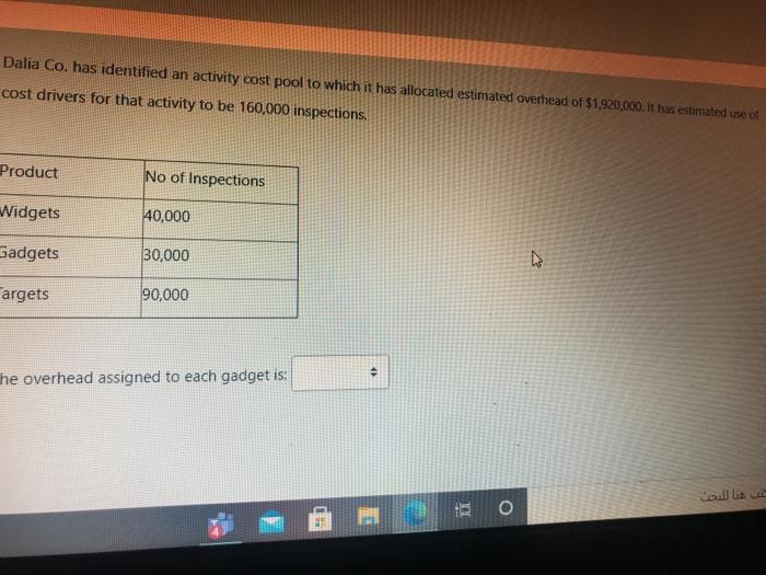  Dalia Co. has identified an activity cost pool to which it