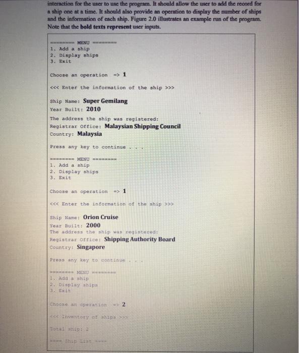 a shipping company to manage their inventory of ships. The company keeps