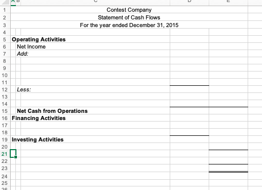 ended December 31, 2015, on the spreadsheet provided. Comment on the company's