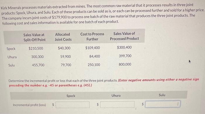  Please help. Kirk Minerals processes materials extracted from mines. The most