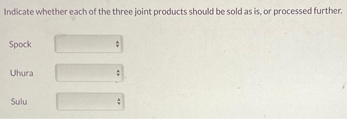 common raw material that it processes results in three joint products: Spock,