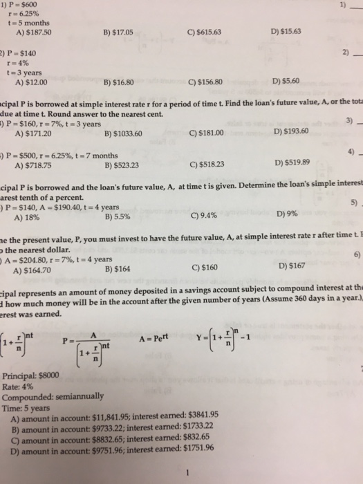  P = $600 r = 6.25% t = 5 months $187.50
