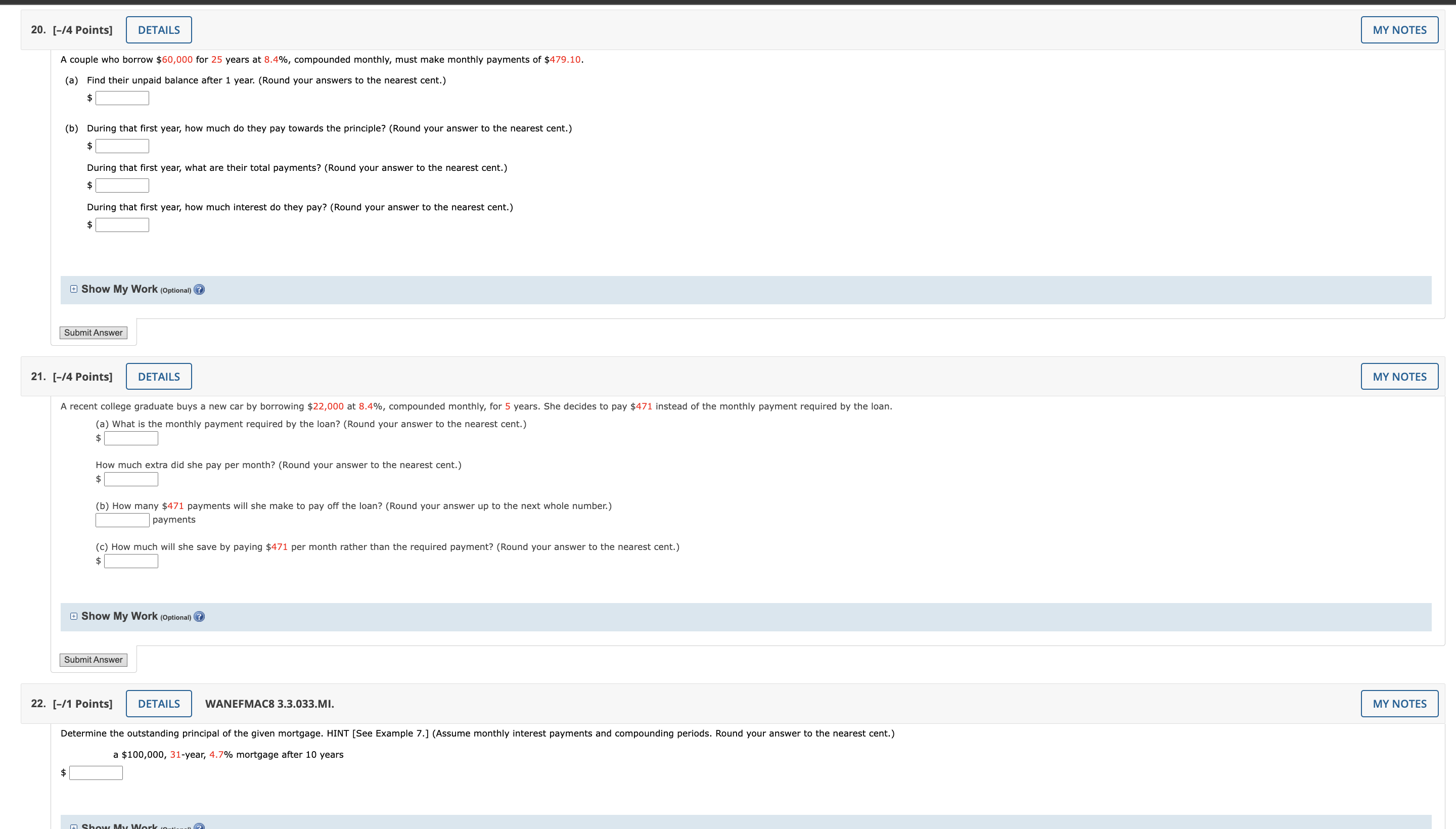  [-/4 Points] A couple who borrow $60,000 for 25 years at