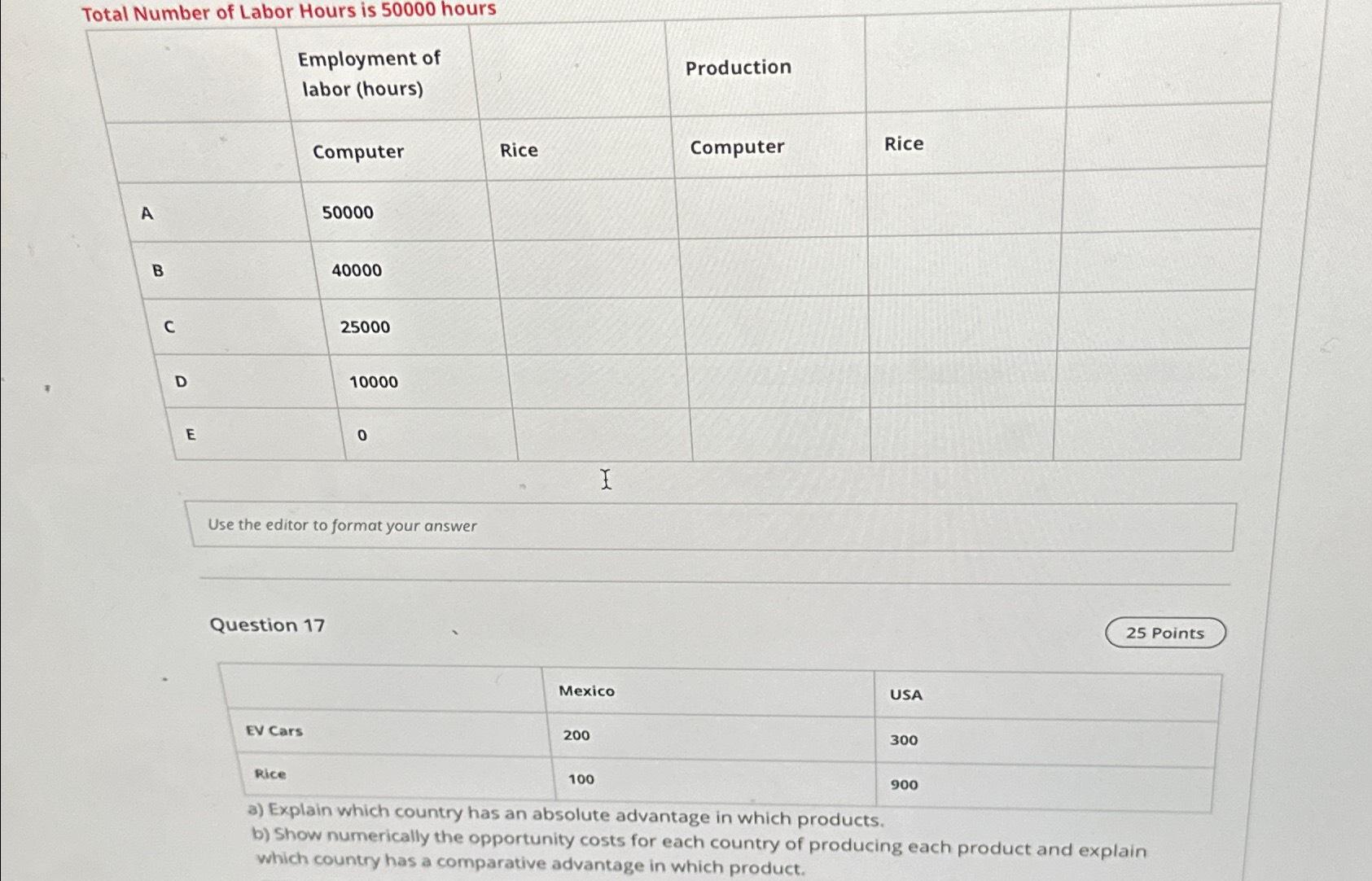  Question 16 Please fill out the table below. Using the following
