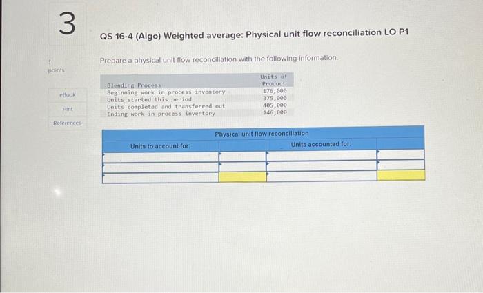  QS 16-4 (Algo) Weighted average: Physical unit flow reconciliation LO P1