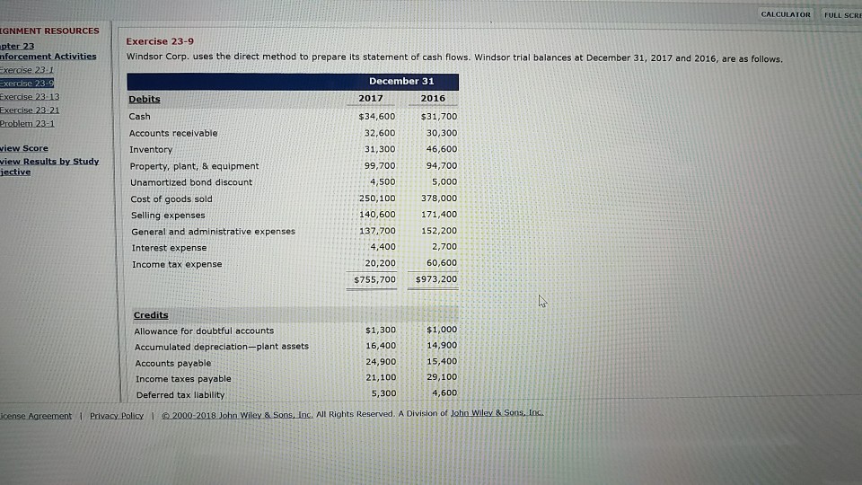 help please CALCULATOR FULL SCRE GNMENT RESOURCES Exercise 23-9 Windsor Corp.