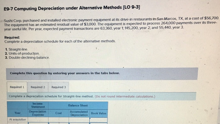  E9-7 Computing Depreciotion under Alternative Methods [LO 9-3] Sushi Corp purchased