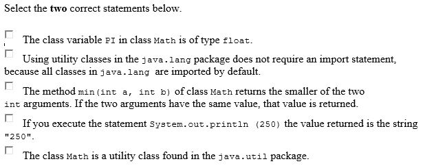 This question is about utility classes in the Java Class Library. Select