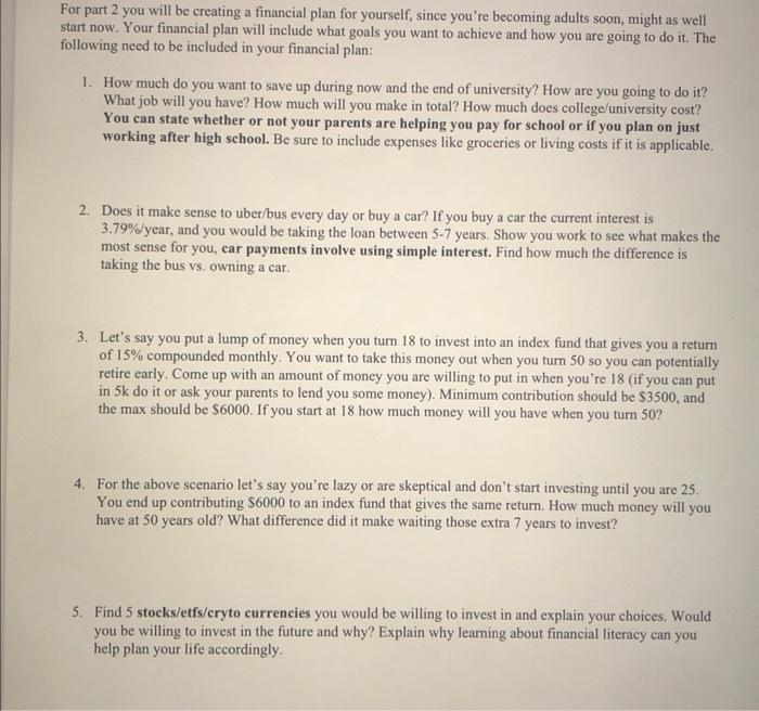 please help me understand all these questions For part 2 you will