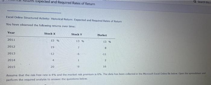  Excel Online Structured Activity: Hestonical Retum: Expected and Required Rates of