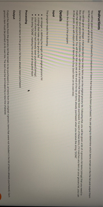  java Instructions You will be given a grocery list, followed by