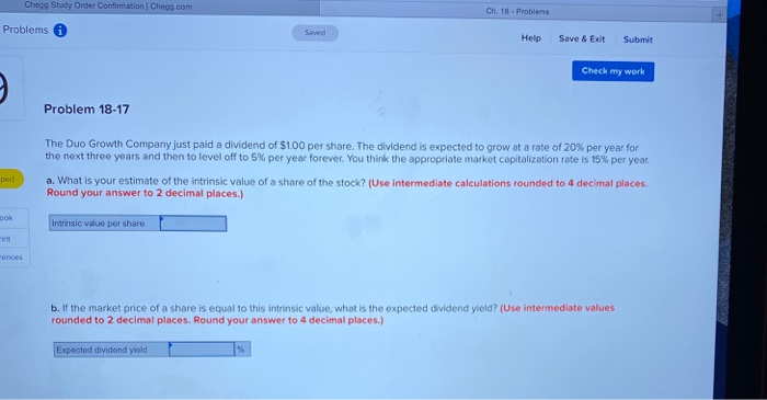  Chegg Study Order Confirmation | Chegg.com Ch. 18-Problems Problems Saved Help