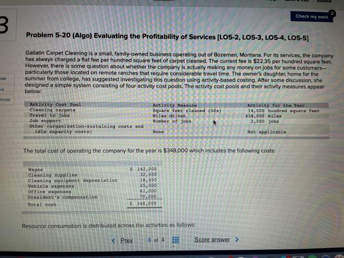  um Check my work 3 Problem 5-20 (Algo) Evaluating the Profitability