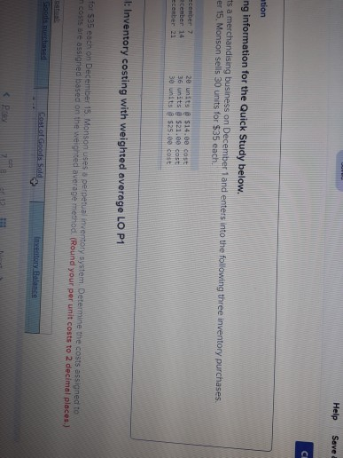 information for the Quick Study below. Trey Monson starts a merchandising business