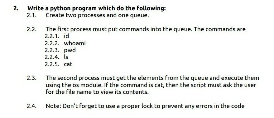 2. Write a python program which do the following: 2.1. Create