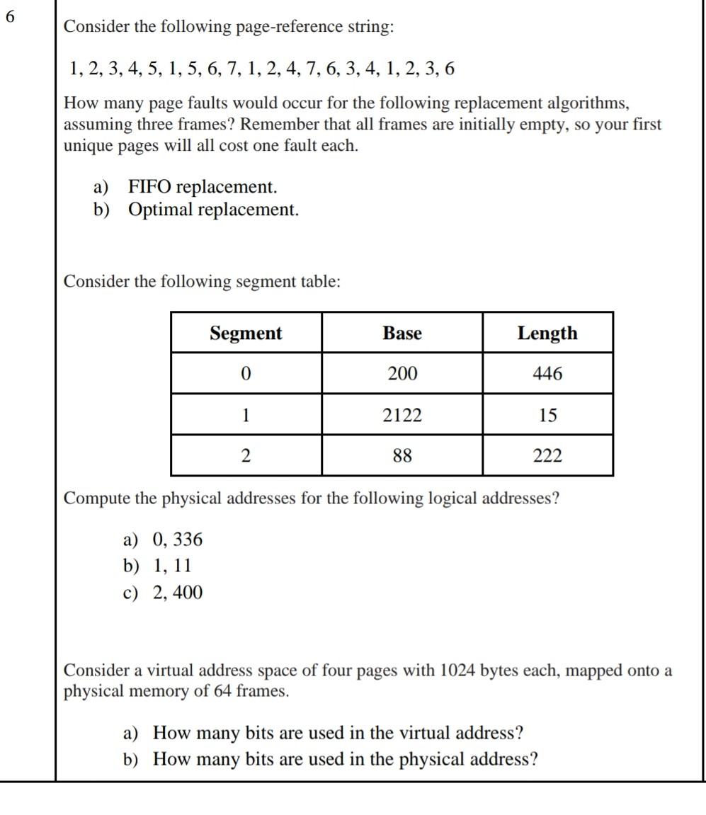 This question is from Operating System 6 Consider the following page-reference string: