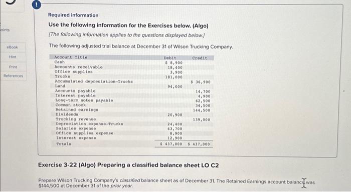  Required information Use the following information for the Exercises below. (Algo)