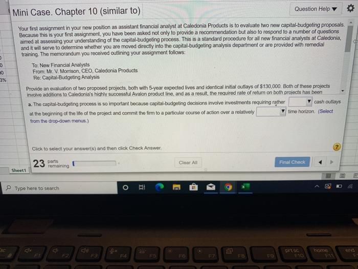  0 20 3% Mini Case. Chapter 10 (similar to) Question Help