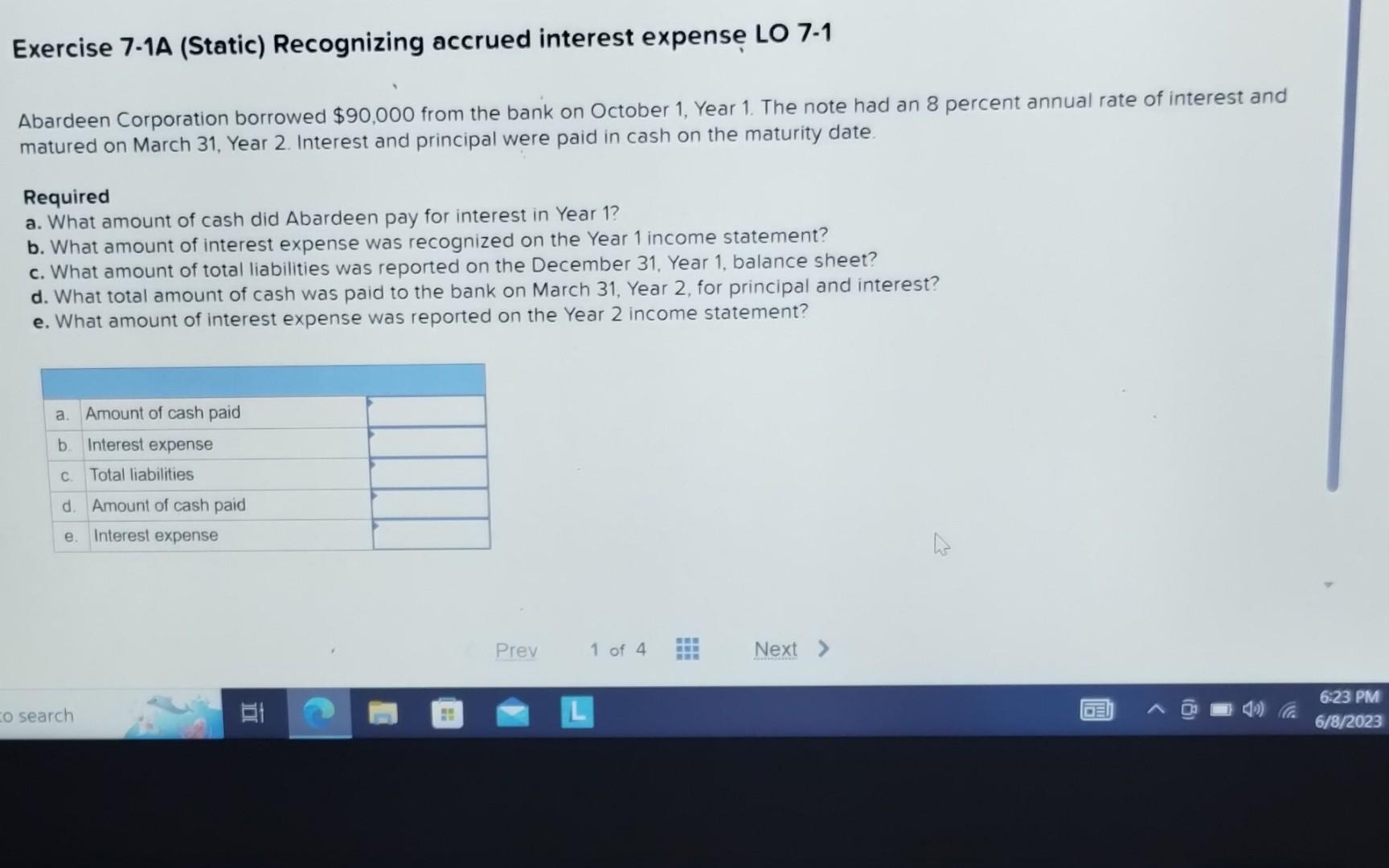  Exercise 7-1A (Static) Recognizing accrued interest expense, LO 7-1 Abardeen Corporation