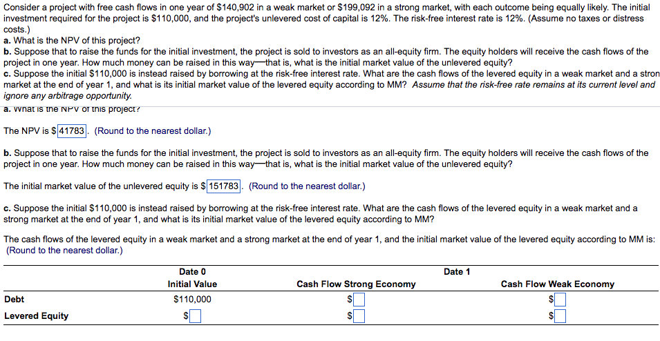  Consider a project with free cash flows in one year of