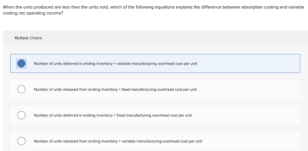 undefined When the units produced are less than the units sold, which