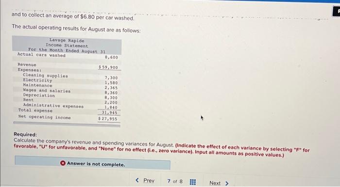 Revenue and Spending Variances [LO9-3] Lavage Rapide is a Canadian company that