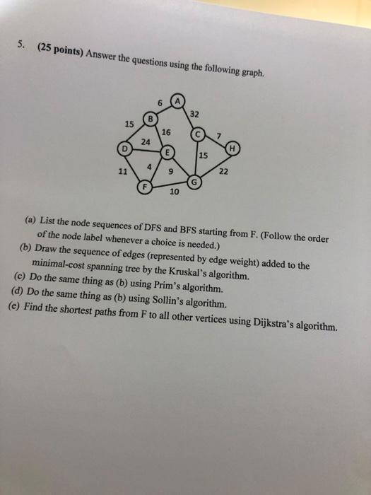  5. (25 points) Answer the questions using the following graph. (a)