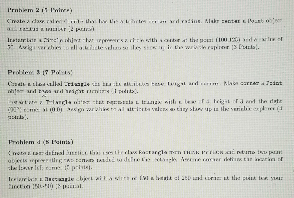  Python problem. please help. thank you! Problem 2 (5 Points) Create