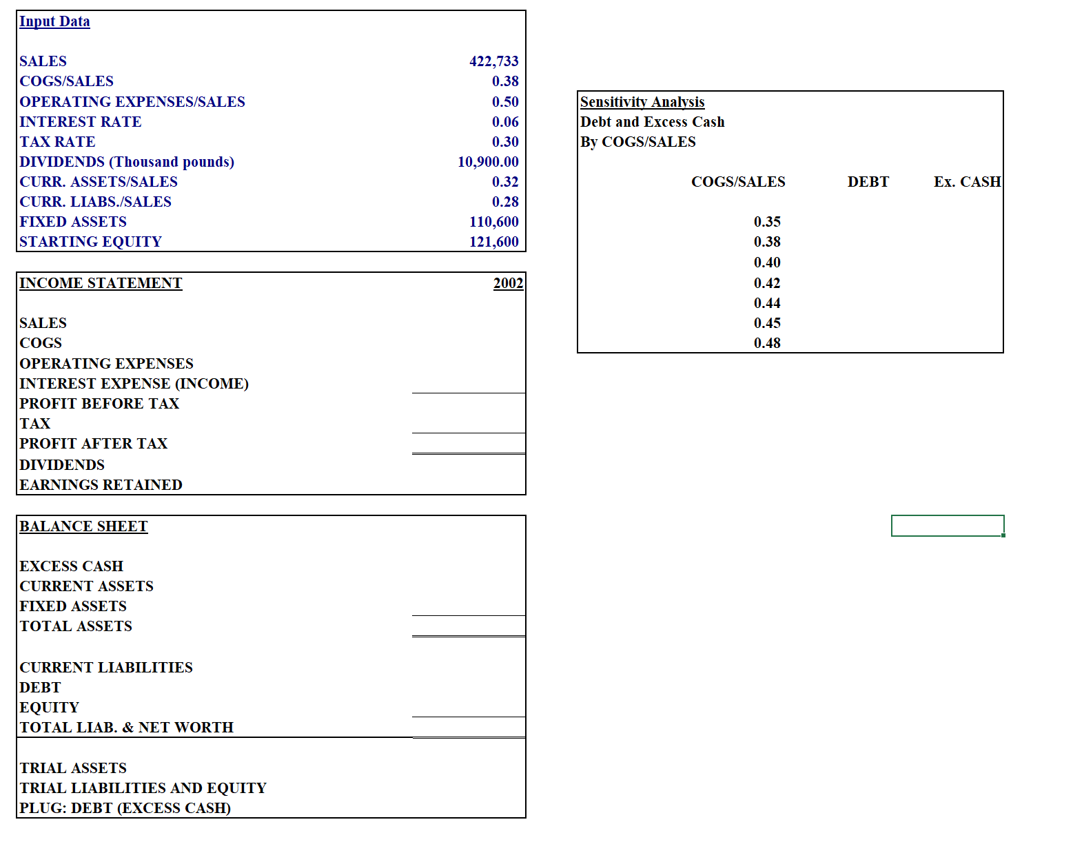 Need help solving these in excel with the data inputs as