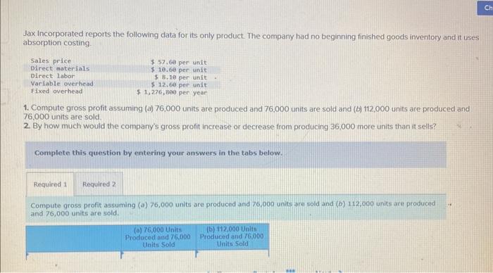  question #1 part 1 part 2 question #2 Jax incorporated reports